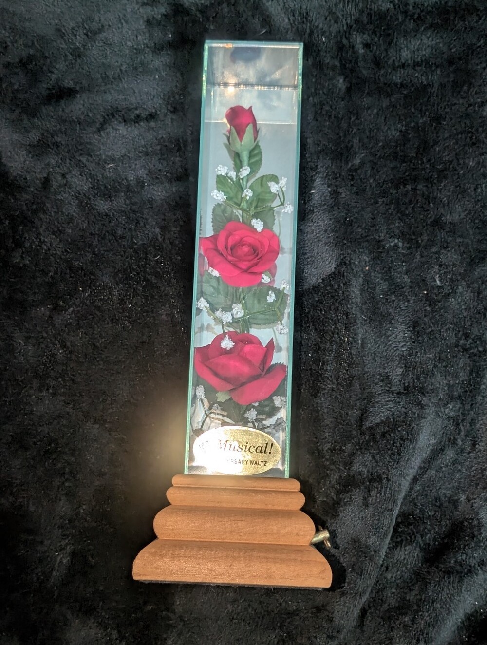2/$25 Musical Fake Rose Display with Wooden Base